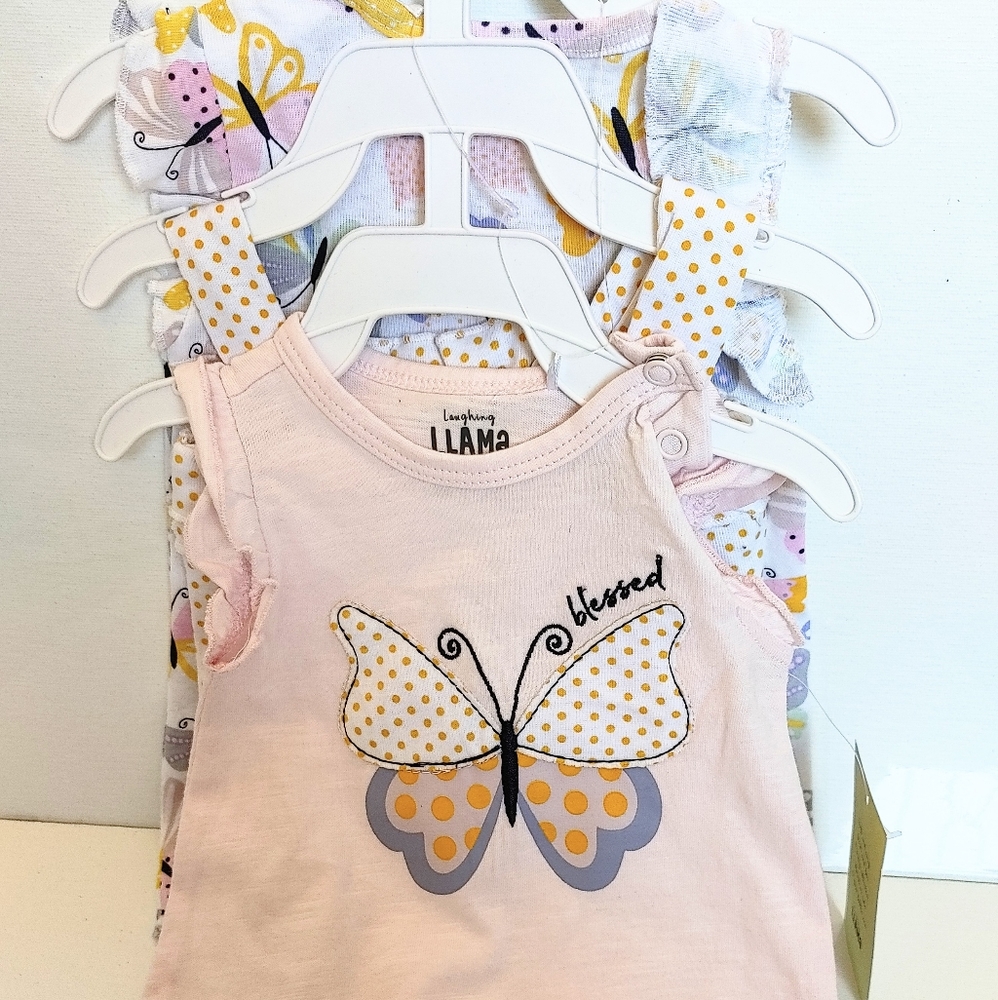 Laughing Llama Butterfly Baby Clothes Onsie Lot of 3